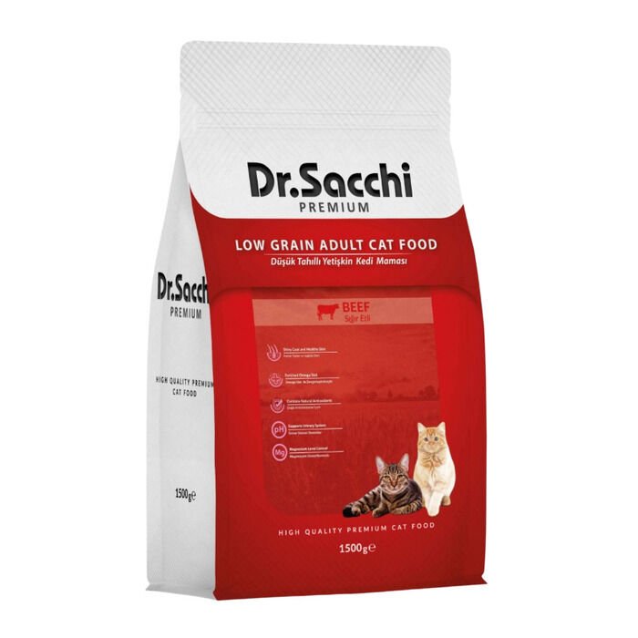 Premium Düşük Tahıllı Sığır Etli Yetişkin Kedi Maması 1.5 Kg