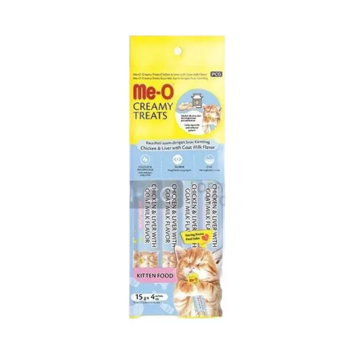 Me-O Creamy Kitten Tavuk Ciğerli Keçi Sütlü Krema Sıvı Kedi Ödülü 4x15 Gr