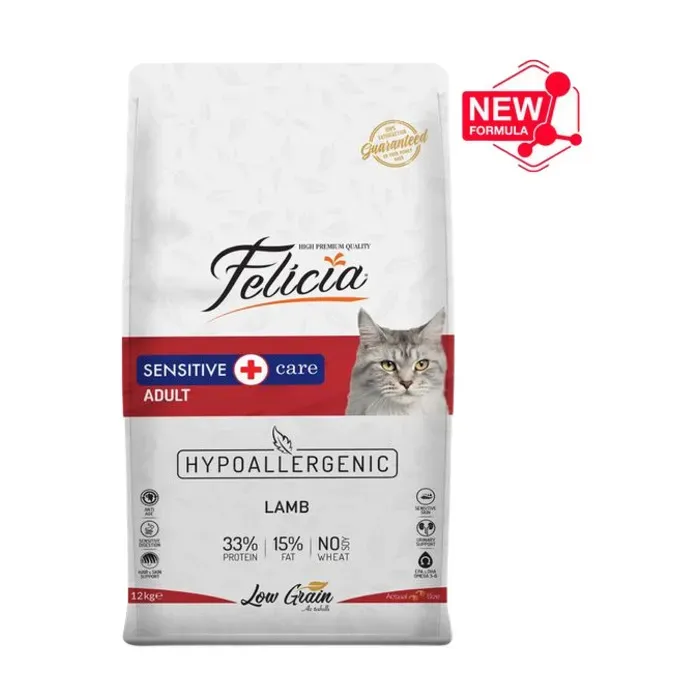 Felicia Yetişkin Kuzu Etli Az Tahıllı HypoAllergenic Kedi Maması 12 kg