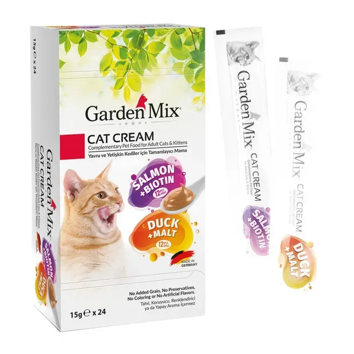 Cat Cream Somonlu & Ördekli Yavru Ve Yetişkin Kediler İçin Kedi Kreması 24 X 15 G