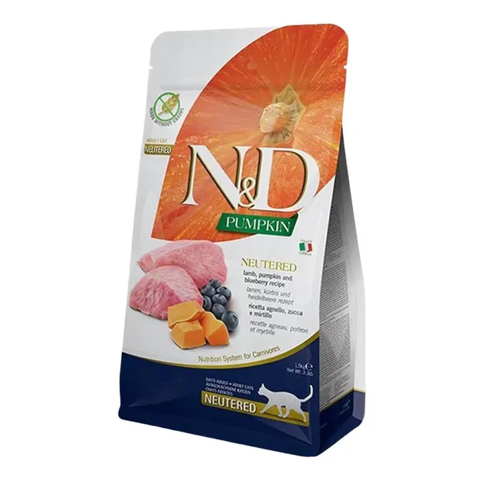 N&D Pumpkin Kuzu Etli Bal Kabaklı ve Yaban Mersinli Tahılsız Kısırlaştırılmış Kedi Maması 1,5 kg