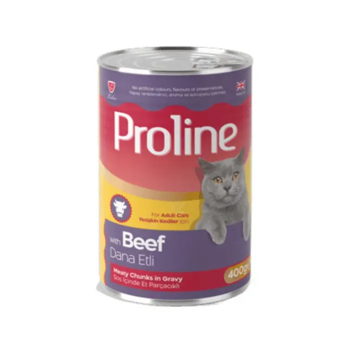 Proline Dana Etli Sos İçinde Et Parçacıklı Konserve Yetişkin Kedi Maması 400 Gr