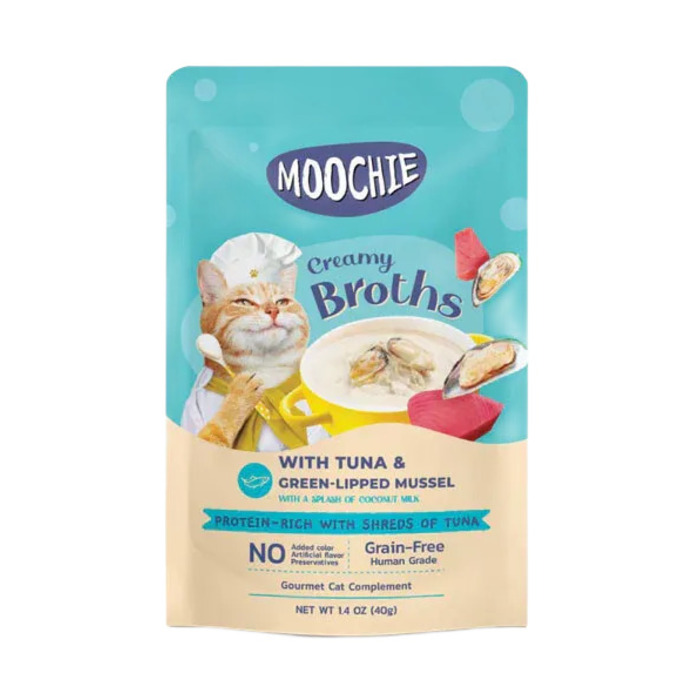 Moochie Tahılsız Ton Balıklı ve Yeşil Dudaklı Midyeli Kedi Çorbası 40 gr