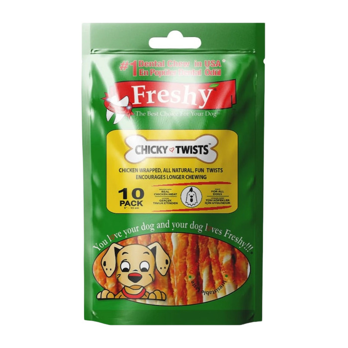 Freshy Tavuklu Twist Kurutulmuş Et Kaplı Köpek Çiğneme Çubuk 10 Adet