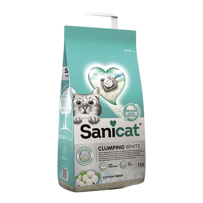 Sanicat Clumping White Cotton Fresh Oksijen Kontrol Emici Kedi Kumu 10Lt