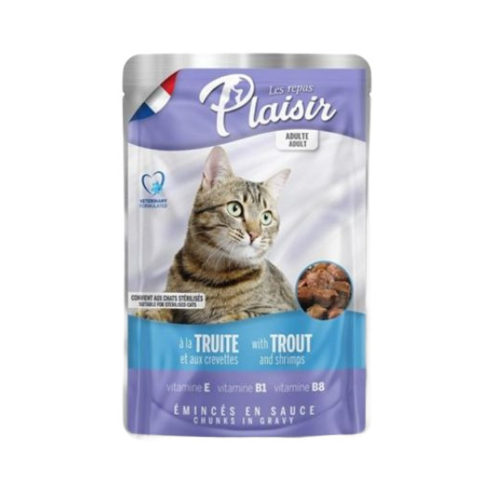 Plaisir Pouch Alabalık Ve Karidesli Yetişkin Kedi Maması 100 gr