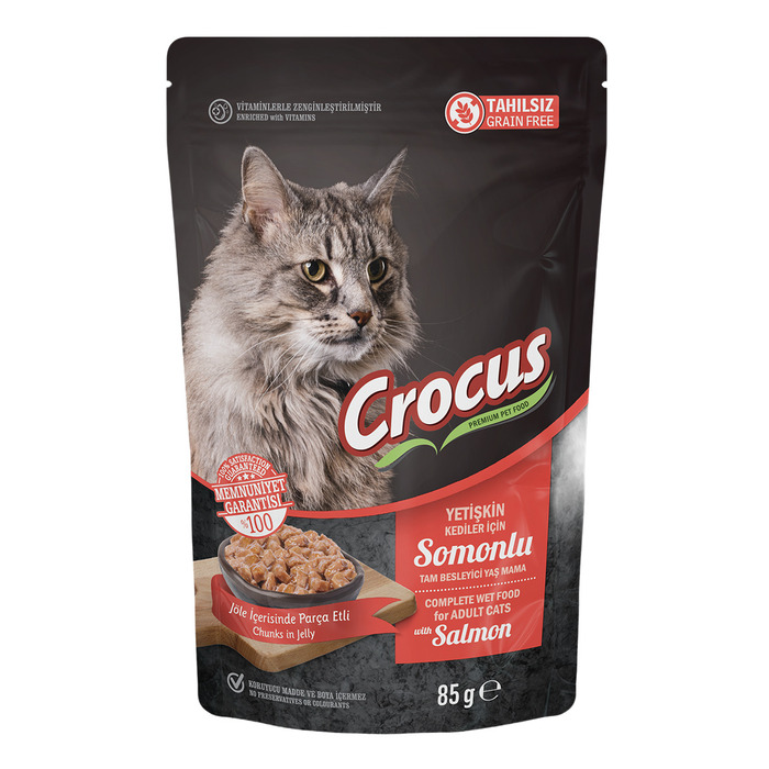 Crocus Tahılsız Kedi Somonlu Pouch Jöleli Yaş Mama 85 G