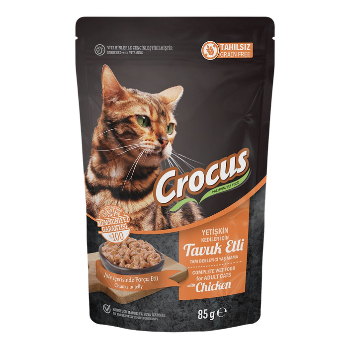 Crocus Tahılsız Kedi Tavuklu Pouch Jöleli Yaş Mama 85 G