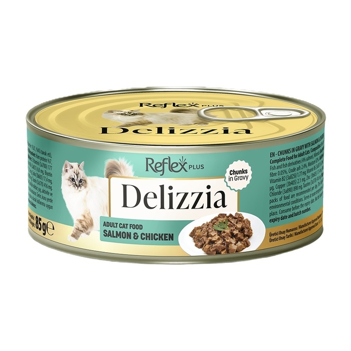 Delizzia Sos İçinde Parça Etli Somonlu Ve Tavuklu Yetişkin Kedi Maması 85 Gr