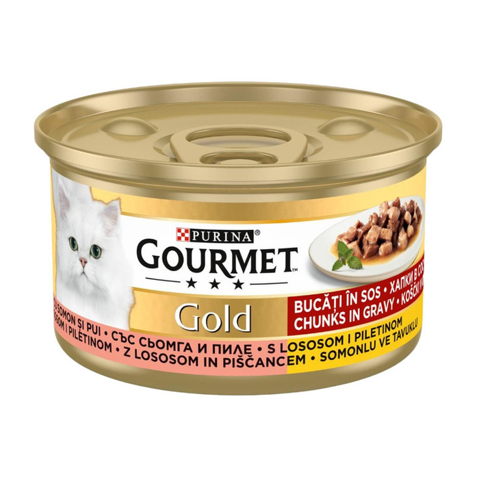 Gourmet Gold Somon Tavuk Yaş Kedi Maması Kedi Konserve Maması 85 Gr