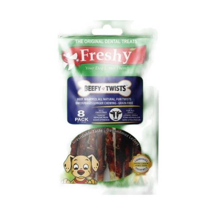Freshy Sığırlı Twist Kurutulmuş Et Kaplı Köpek Çiğneme Çubuğu 13 Cm 8 Li