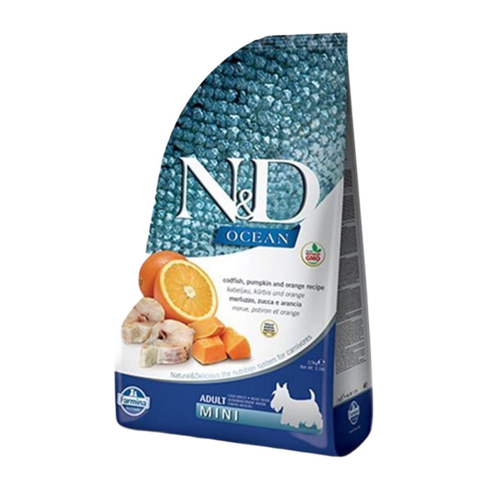 ND Ocean Tahılsız Morina Balığı Balkabağı ve Portakallı Küçük Irk Yetiskin Köpek Maması 2,5kg