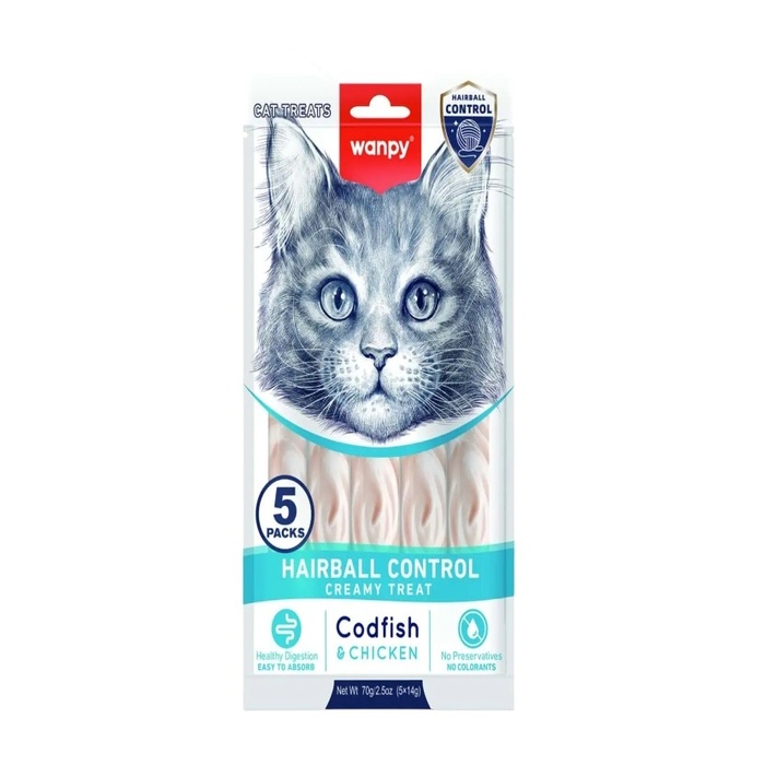 Creamy Lickable Kedi Ödülü Morina Balığı & Tavuk Tüy Topaklanma Kontrolü 5x14 Gr