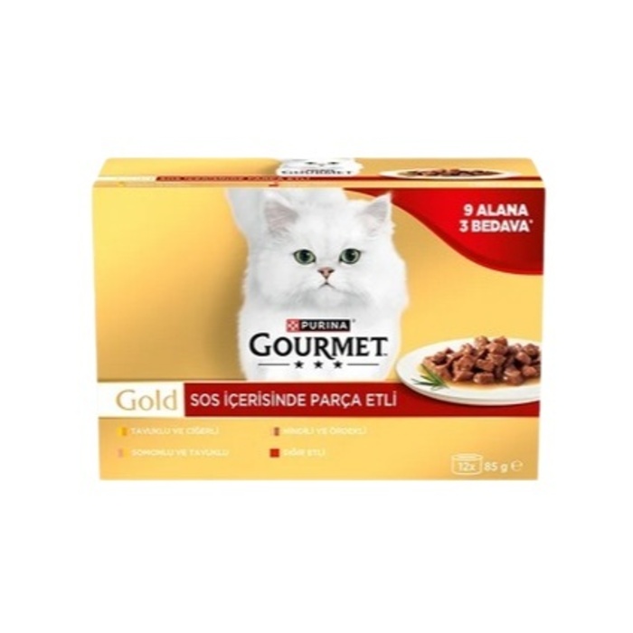 Gourmet Gold Soslu Parça Etli Karışık Çeşitli Yetişkin Kedi Konservesi 12x85gr 12 Al 9 Öde