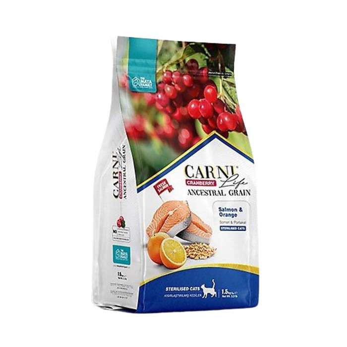 Kızılcık Somonlu ve Portakallı Kısırlaştırılmış Kedi Maması 1.5 Kg