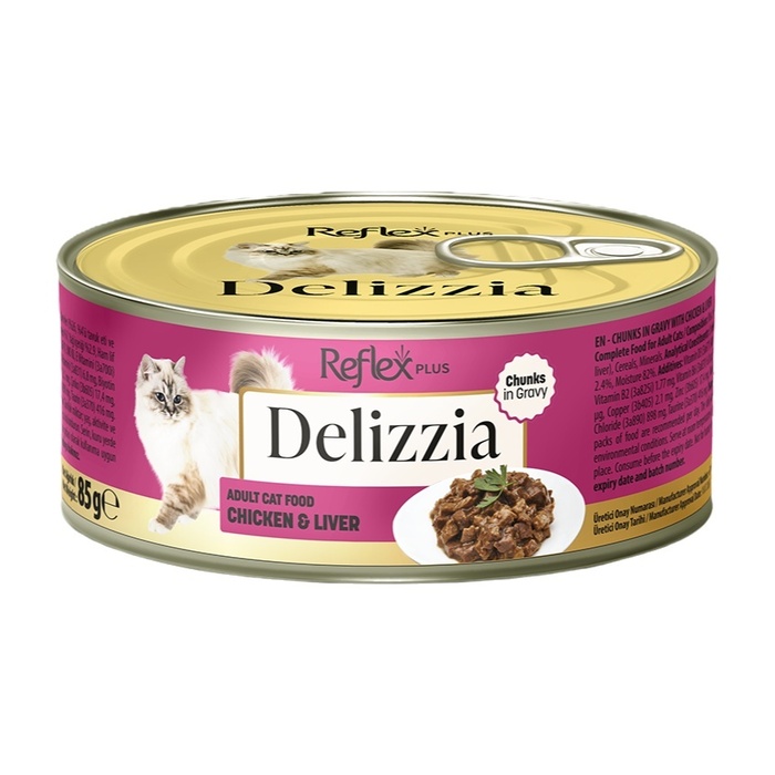 Delizzia Sos İçinde Parça Etli Tavuklu Ve Ciğerli Yetişkin Kedi Maması 85 Gr